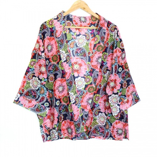 Summer Kimono with Pink Mix Bold Flower Print by Peace Of Mind